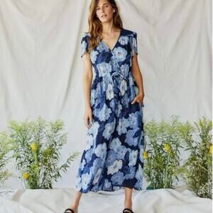 Christy Dawn The Dawn Dress in Blue Hibiscus Size Medium Cottagecore Prairie